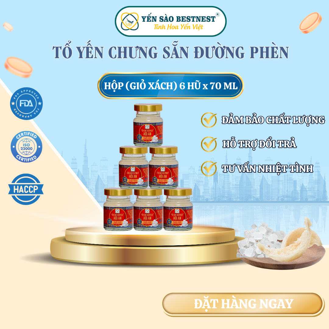 Hộp 6 hũ yến chưng sẵn Đường Phèn Bestnest Hội An 70ml